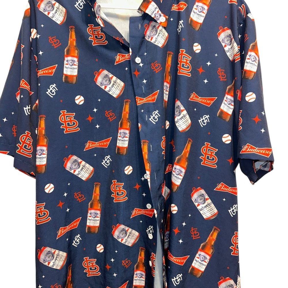 Budweiser Blue Casual Button‎ Down Shirt with Quirky Print